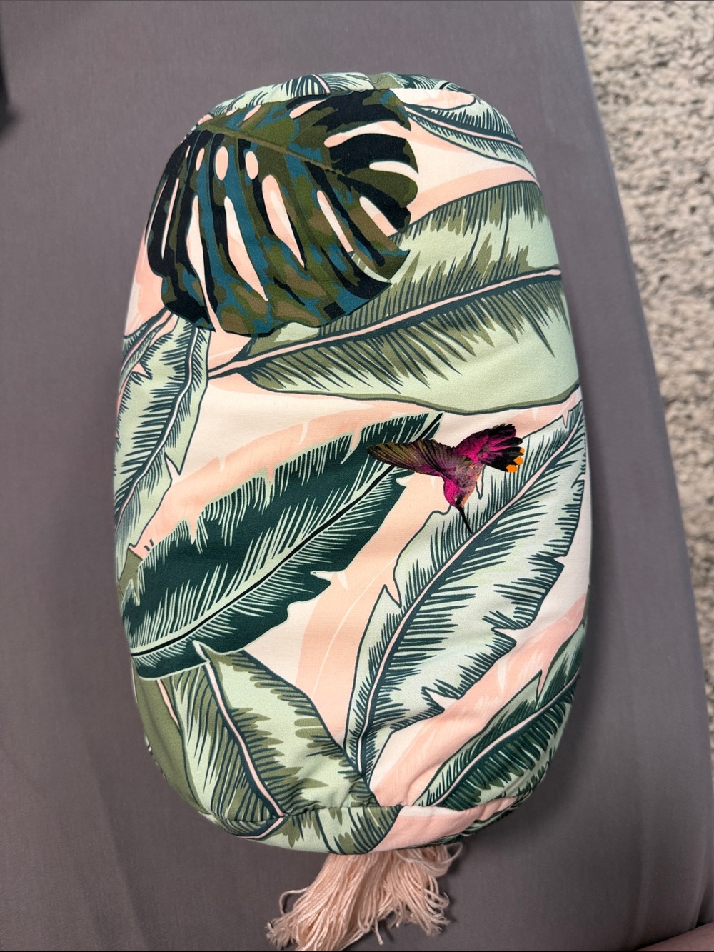 Seafolly Tropical Hummingbird Beach Pillow - Pink & Green Palm Leaves w/ Tassels
